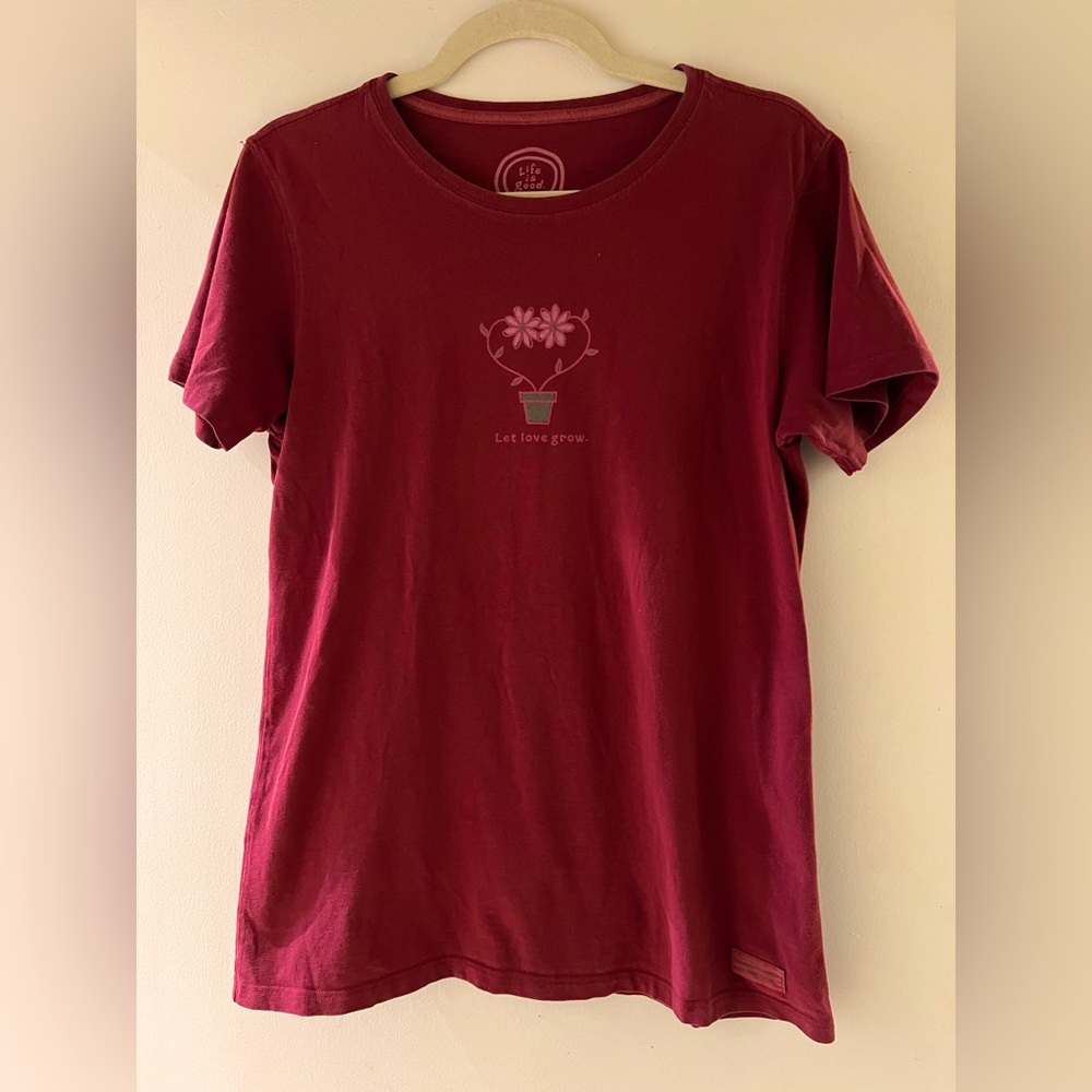 Life is Good Let Love Grow Burgundy T-shirt